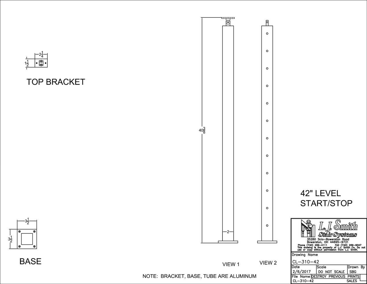Cable System - Metal Newel 42" System - Level Start/Stop Newel - CL-310-42-LSB