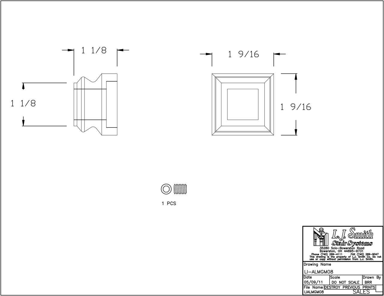 LI-ALMGM08 — Flat Shoe for 3/4" Square Iron Balusters