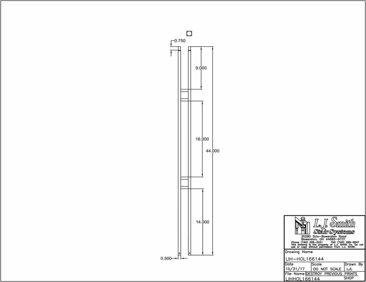 LIH-HOL166144 — Contempo Narrow Rectangle Baluster (1/2" Square Hollow)