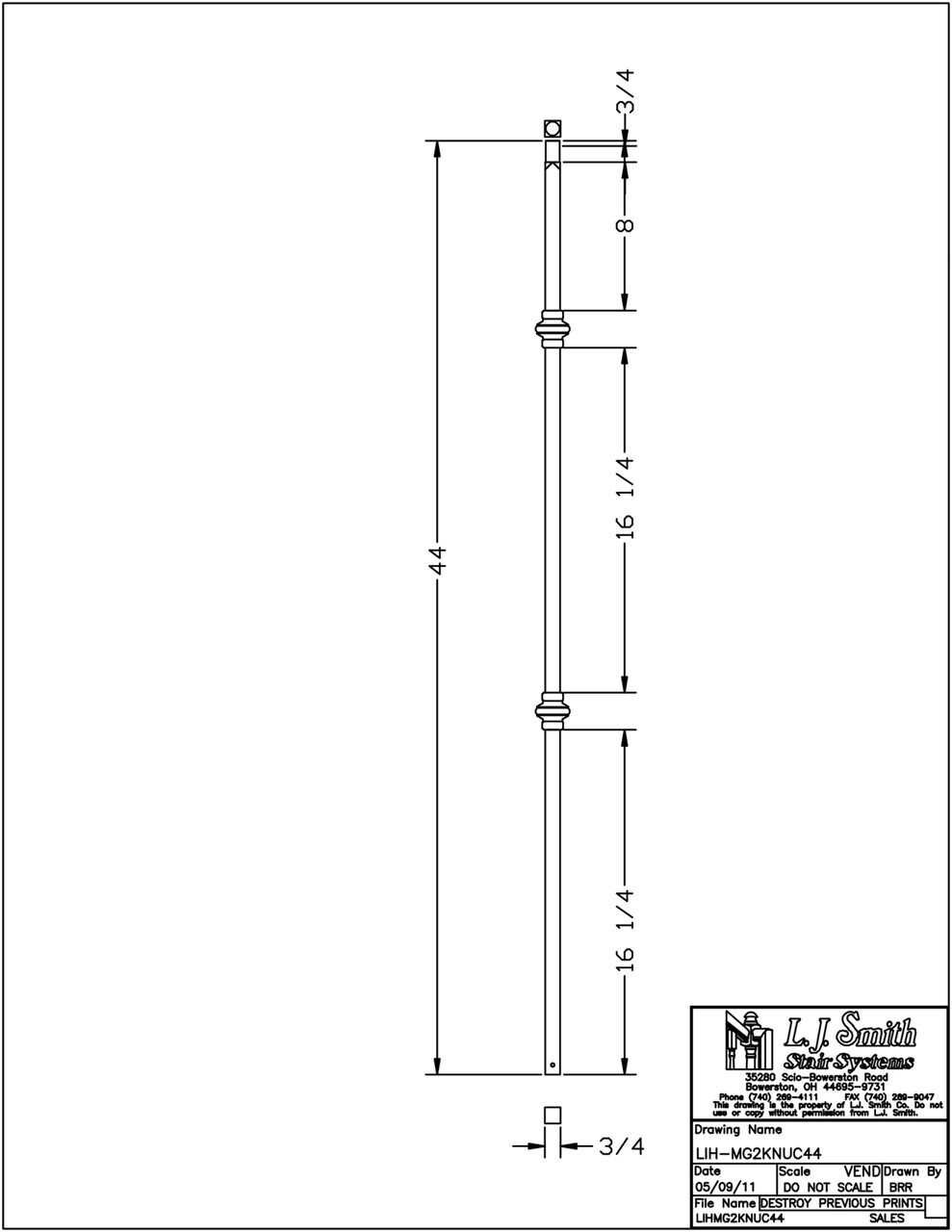 LIH-MG2KNUC44 — Mega Double Knuckle Baluster (3/4" Square Hollow)