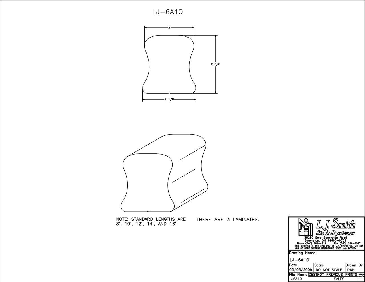 LJ-6A10C/9100C - Solid Wood Hand Rail - Non-Plowed