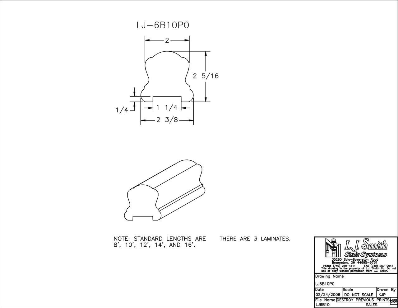 LJ-6B10C/8000C-PL1 - Solid Wood Hand Rail - Plowed 1-1/4"