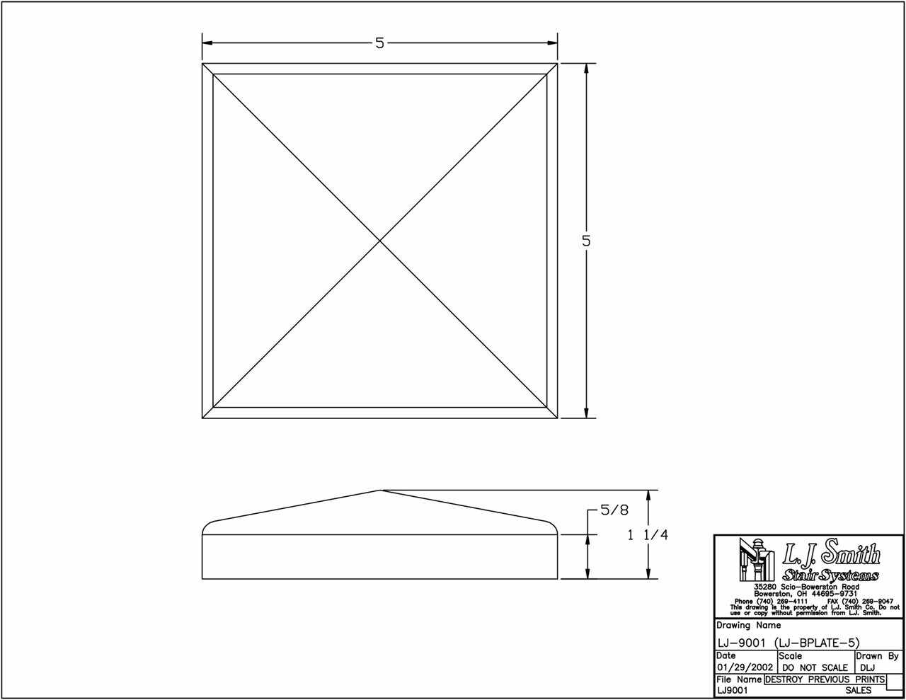 LJ-9001 - Chamfered Top Plate for 7-1/2" King Box Newels