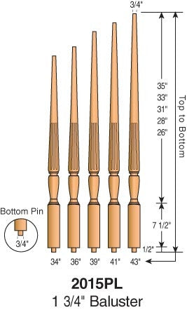 2015F - Sheraton Fluted Pin Top Baluster - 1-3/4" Square