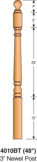 4010BT-48 - Colonial Ball Top Newel - 3" Square x 48"