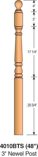 4010BTS-48 - Colonial Ball Top Newel - 3" Square x 48"