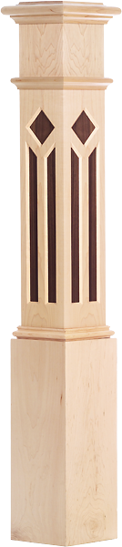 LJ-4096 - Diamond / Trapezoid Inlay Box Newel 7-1/2" Square x 53-1/2"