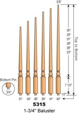 5315 - Colonial Pin Top Baluster - 1-3/4" Square