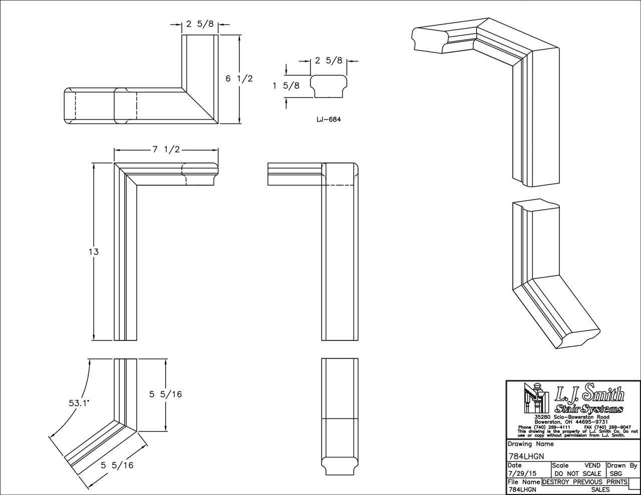 784LSGN - Left Hand Gooseneck for LJ Linear Handrail System