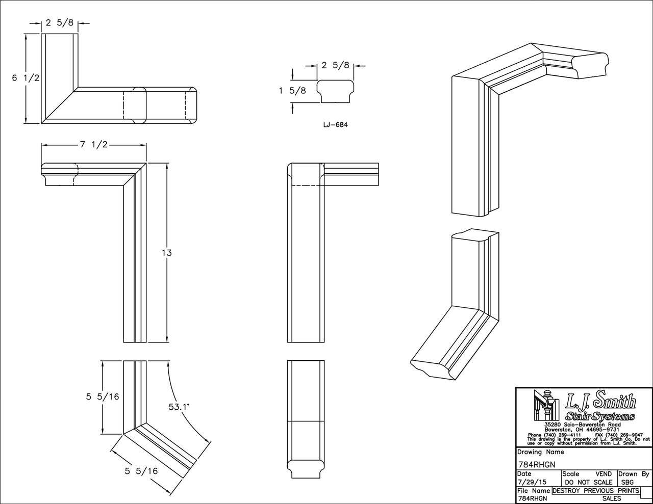 784RHGN - Right Hand Gooseneck for LJ Linear Handrail System