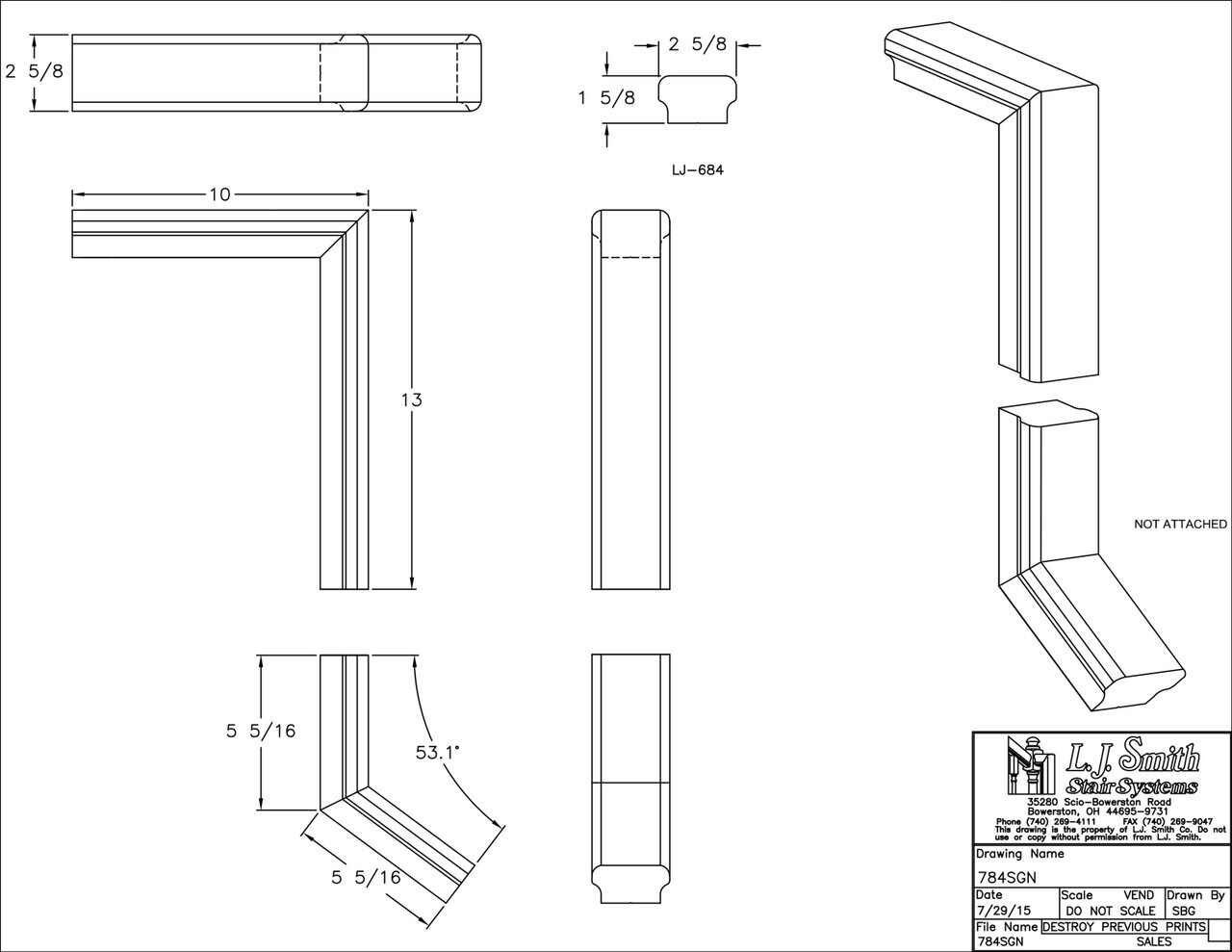 784SGN - Straight Gooseneck for LJ Linear Handrail System