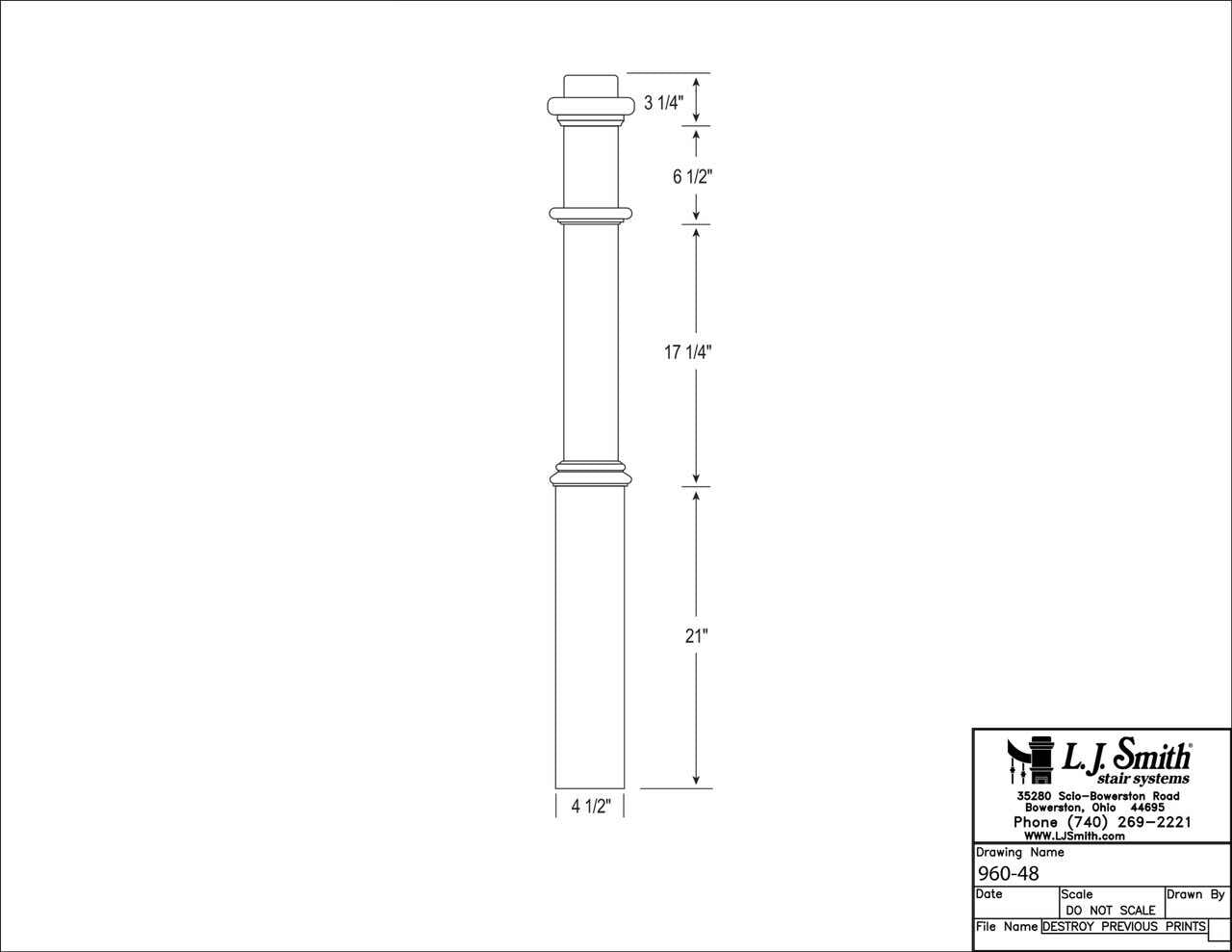 960-48 - Solid Wood Box Newel with Sleeve - 4-1/2" Square x 48"