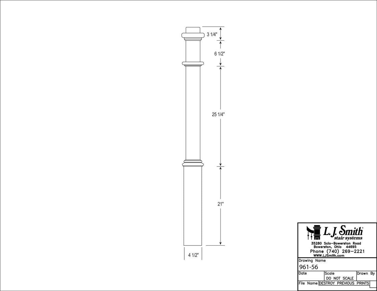 961-56 - Solid Wood Box Newel with Sleeve - 4-1/2" Square x 56"