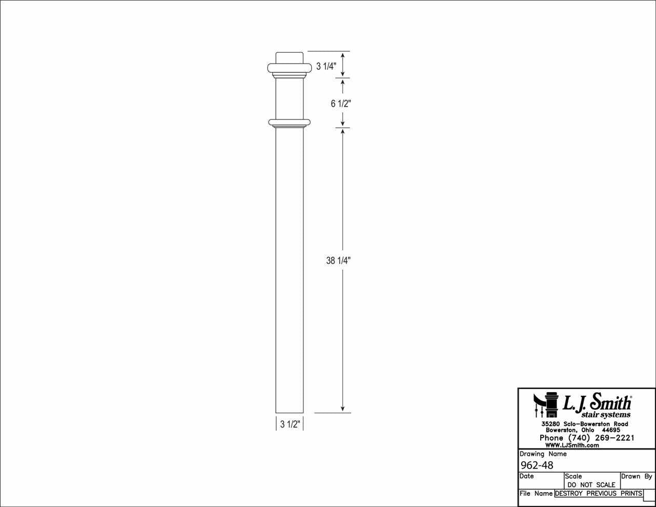 962-48 - Solid Wood Box Newel - 3-1/2" Square x 48"