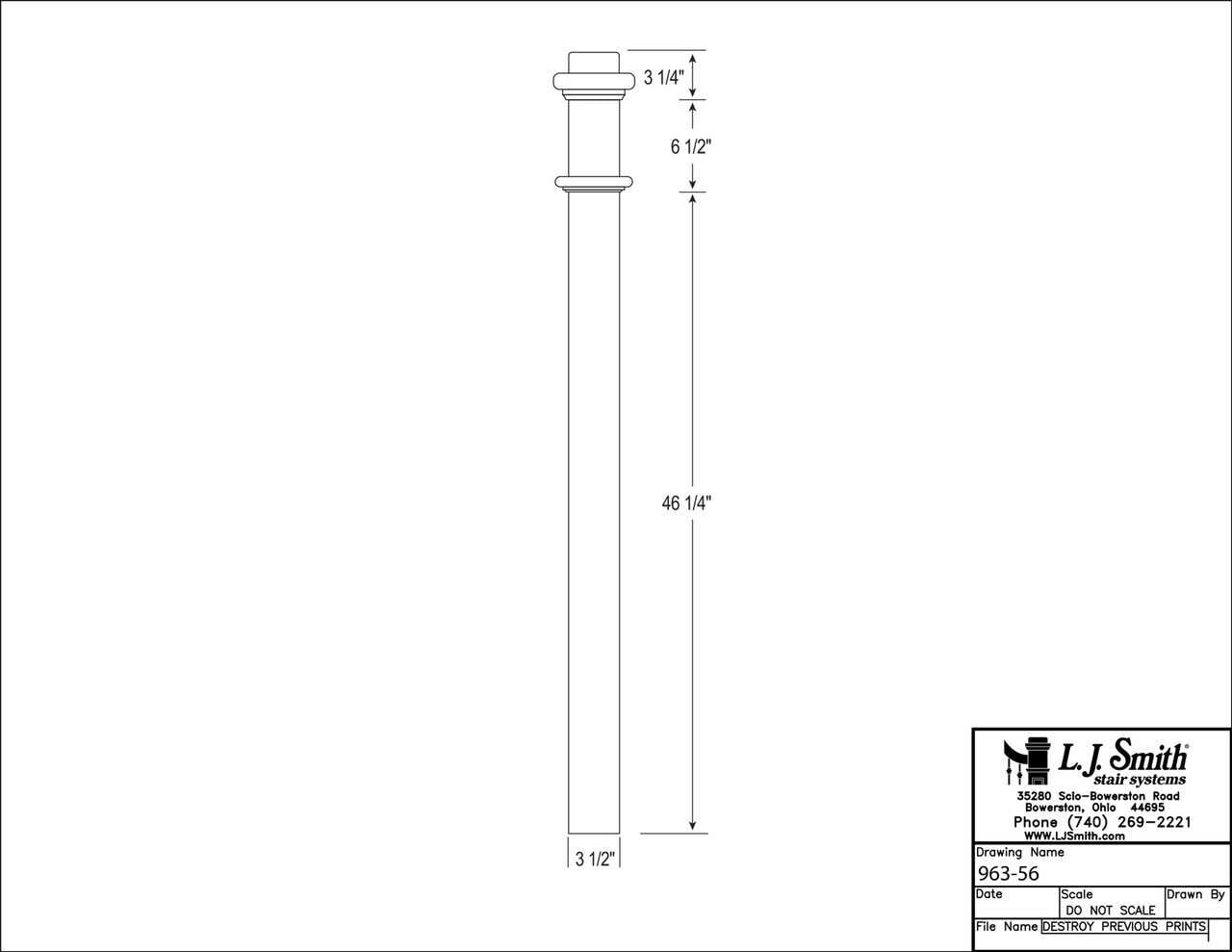 963- 56 - Solid Wood Box Newel - 3-1/2" Square x 56"