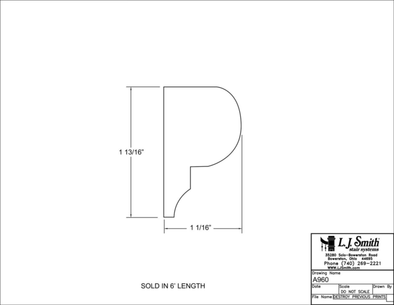 A960-06 — Top Moulding 6' piece to Match 960/1/2/3 Box Newels - StairPartsNow.com