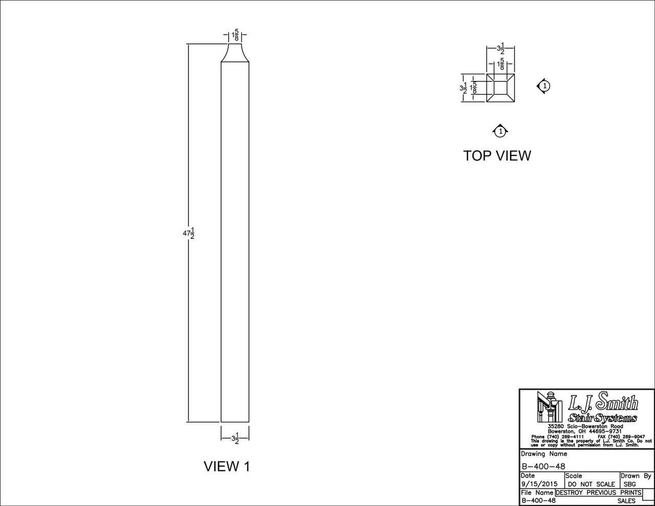 Cable or Tube System - Wood Newel - Level Blank Newel - B-400-48 - StairPartsNow.com