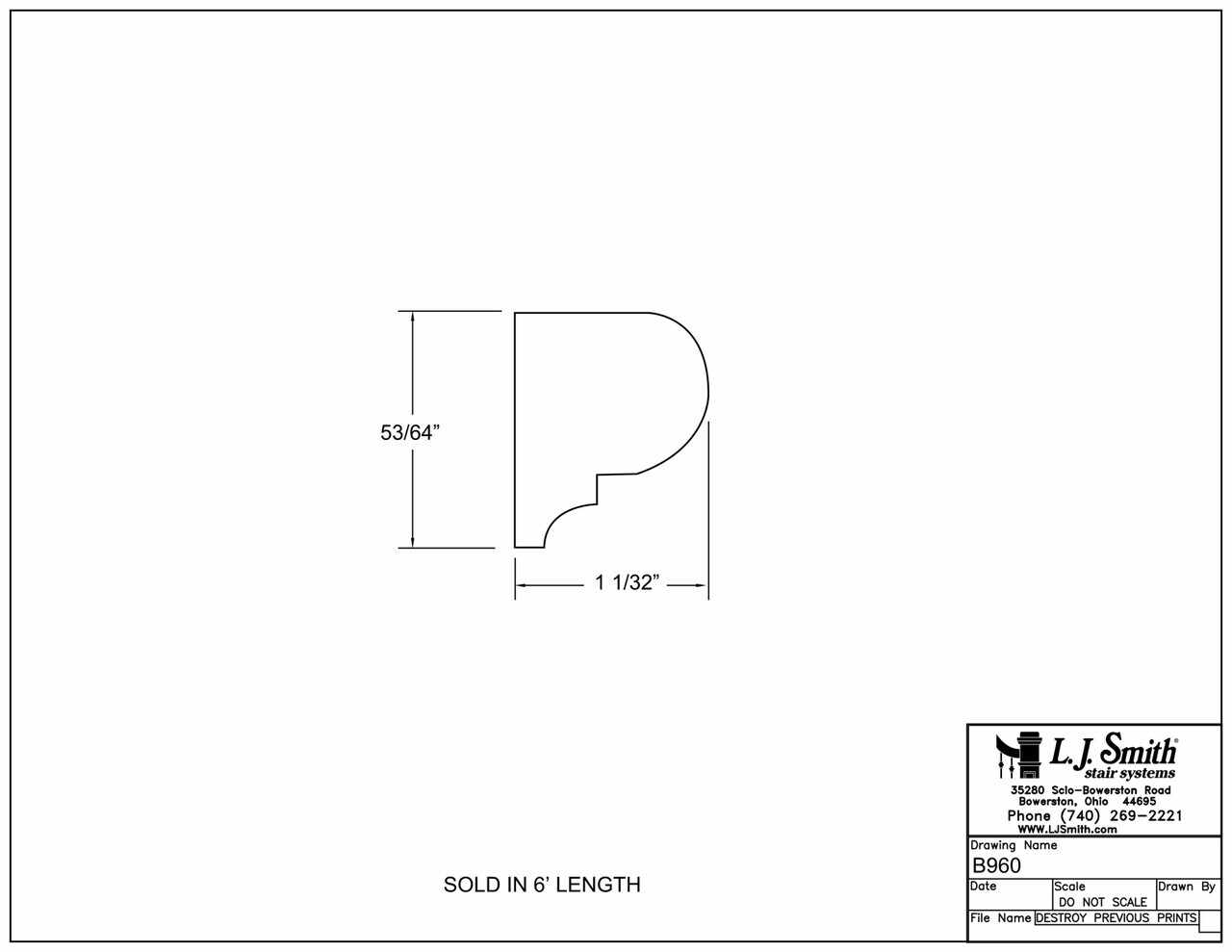 B960-06 — Middle Moulding 6' piece to Match 960/1/2/3 Box Newels - StairPartsNow.com