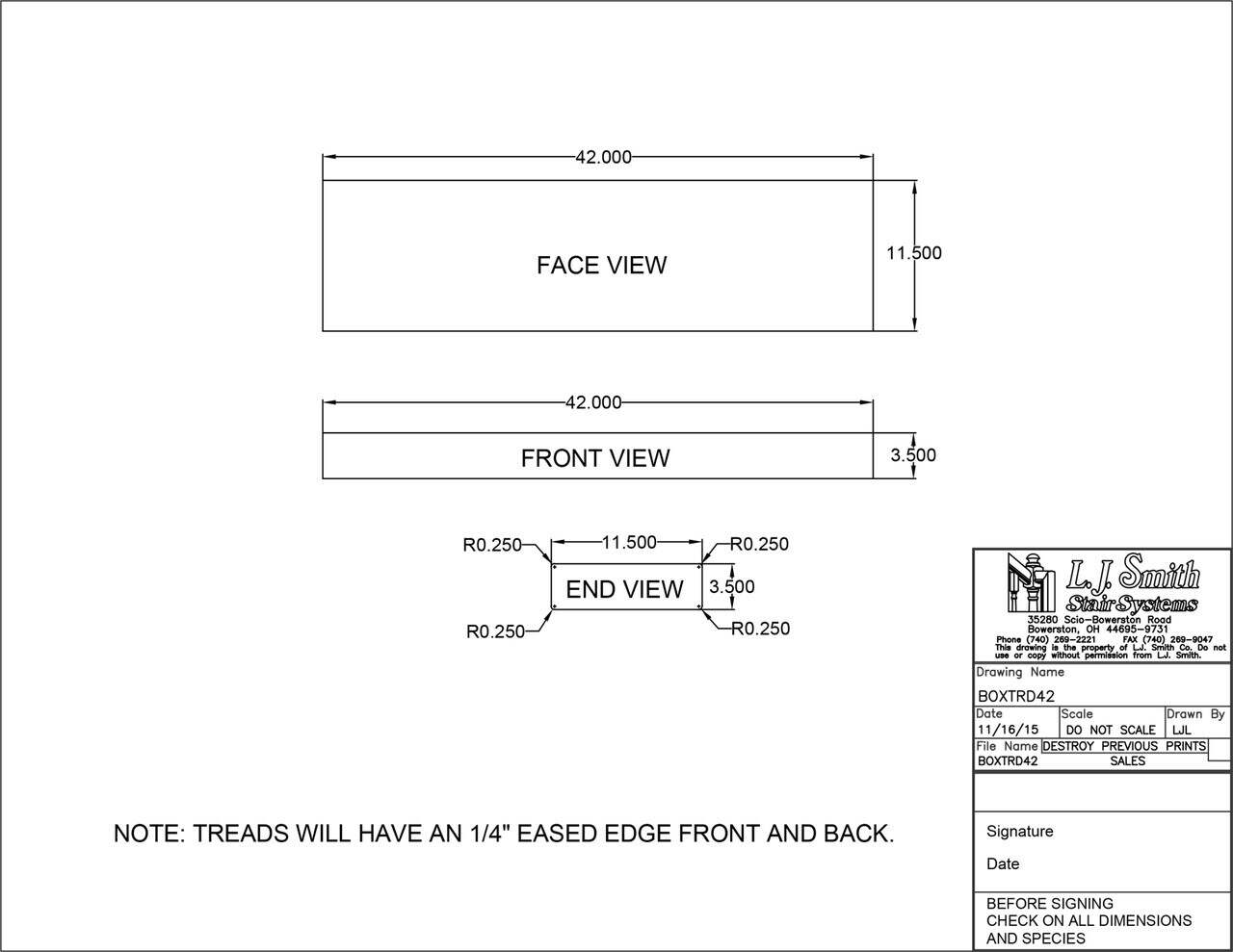 LJ-BOXTRD42 - Face Laminated Solid Treads - StairPartsNow.com