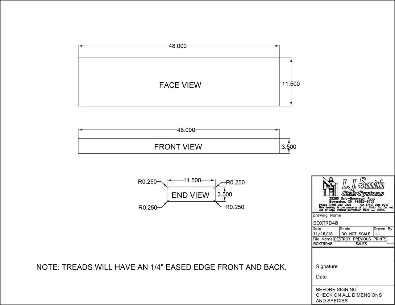 LJ-BOXTRD48 - Face Laminated Solid Treads - StairPartsNow.com