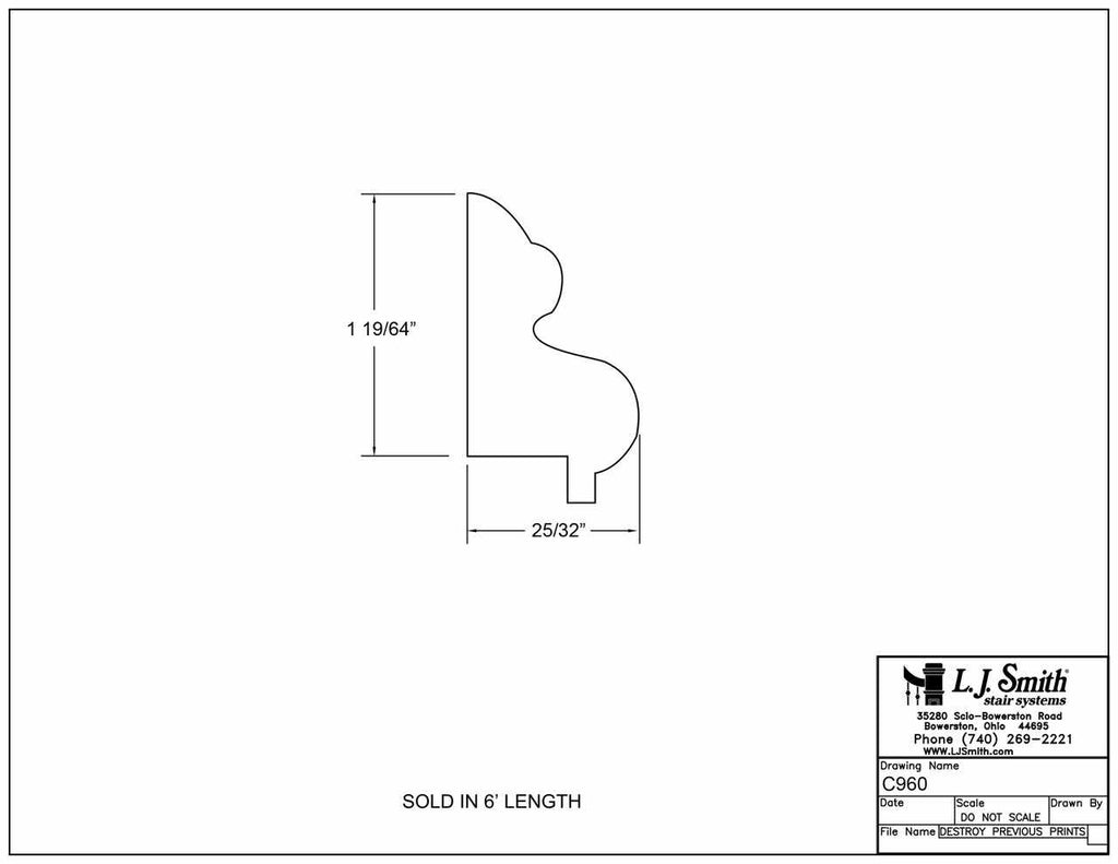 C960-06 — Bottom Moulding 6' piece to Match 960/1/2/3 Box Newels - StairPartsNow.com