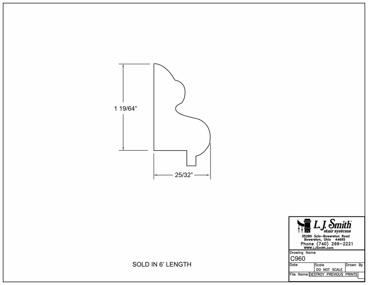 C960-06 — Bottom Moulding 6' piece to Match 960/1/2/3 Box Newels - StairPartsNow.com