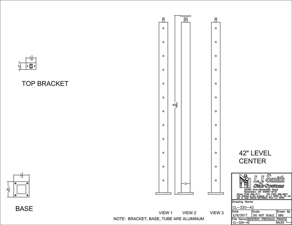 Cable System - Metal Newel 42" System - Cable Pass Through Newel - CL-320-42-LSB