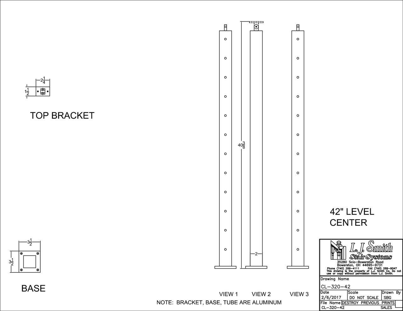 Cable System - Metal Newel 42" System - Cable Pass Through Newel - CL-320-42-LSB