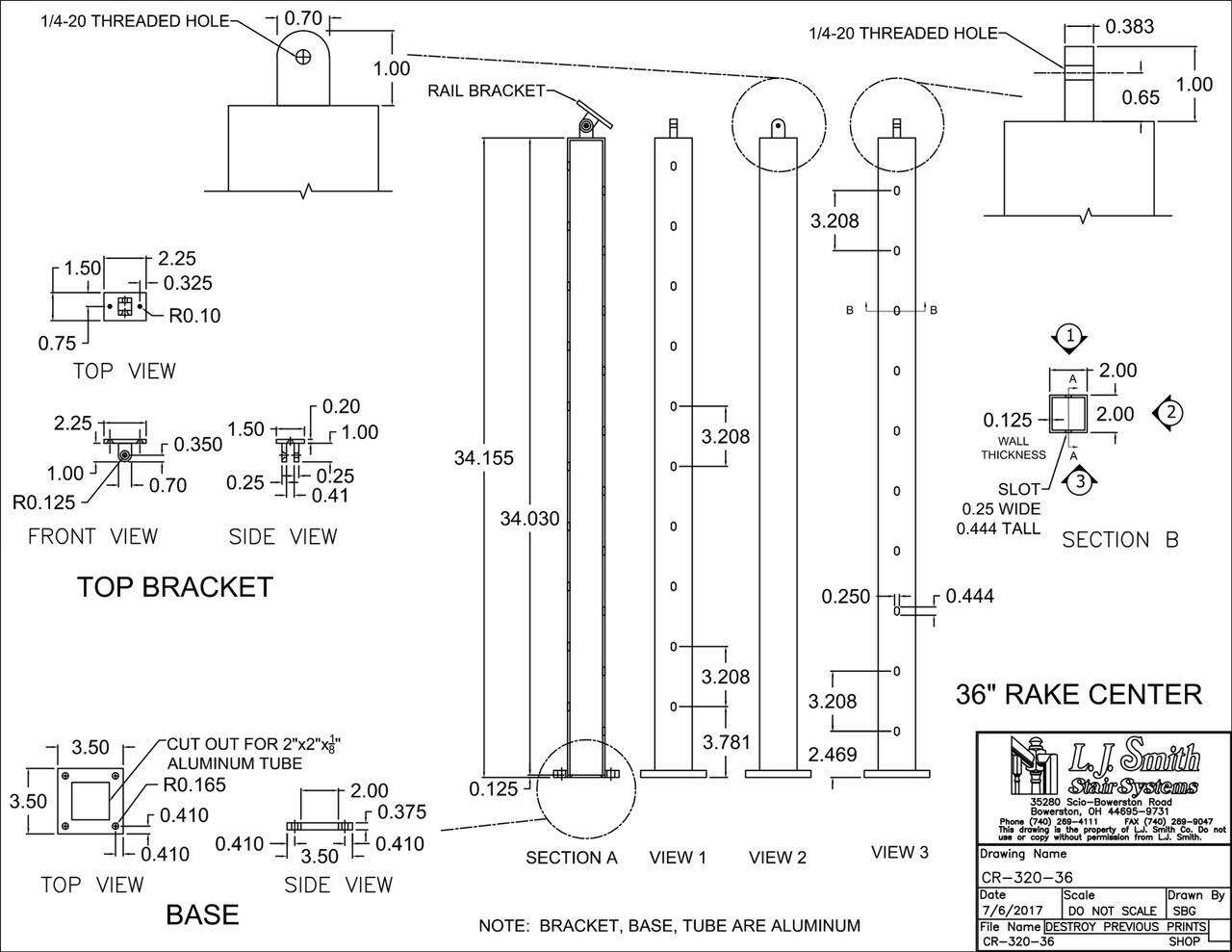 Cable System - Metal Newel 36" System -  Rake Newel - CR-320-36-LSB