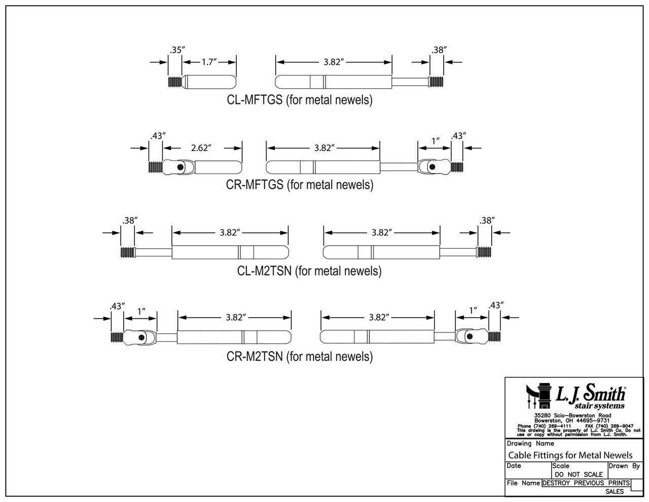 CL-MFTGS-SS - METAL Level Newel Run Fixed/Tensioner Pair