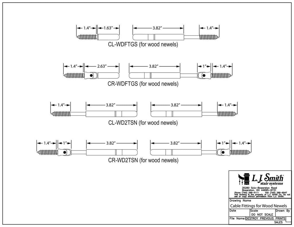 CL-WDFTGS-SS - Wood Level Newel Run Fixed/Tensioner Pair - StairPartsNow.com