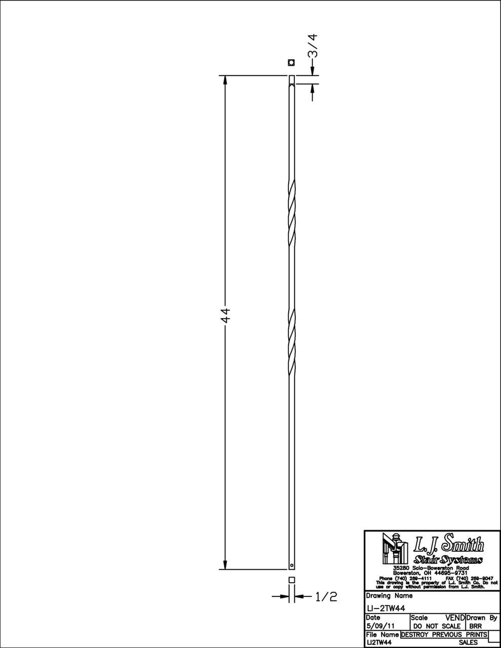LI-2TW44 — Double Twist Baluster (1/2" Square Solid)