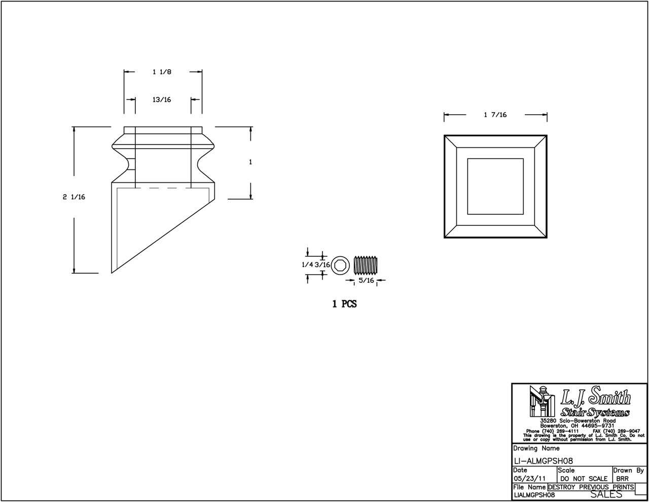 LI-ALMGPSH08 — Pitch Shoe for 3/4" Square Iron Balusters