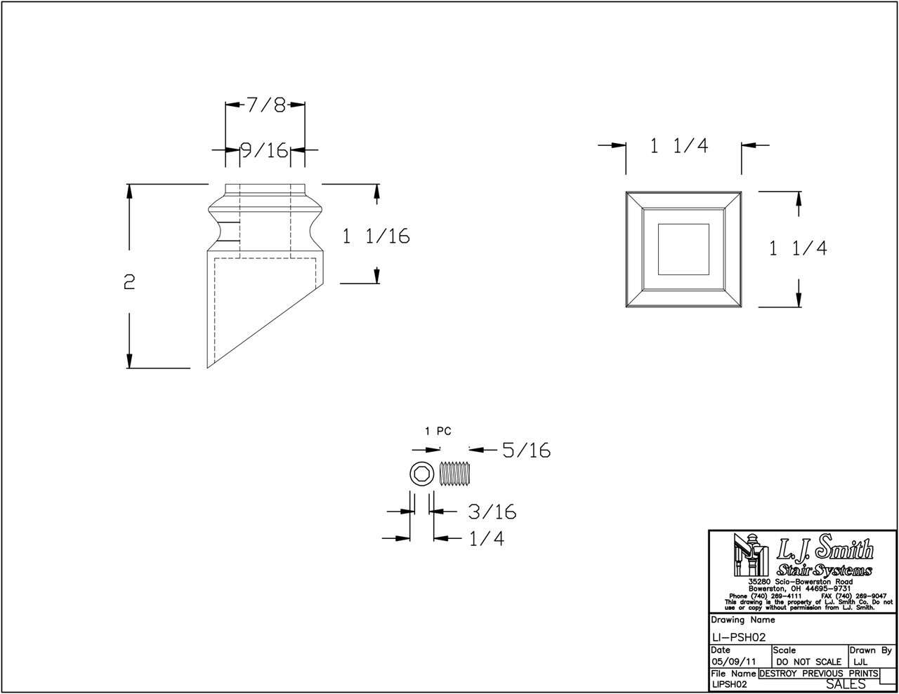 LI-PSH02 — Pitch Shoe 1/2" Square Iron Balusters