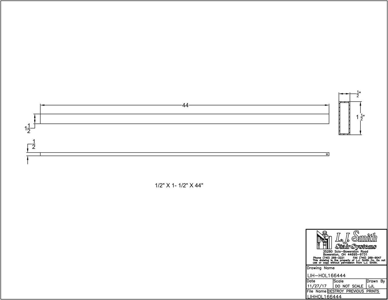 LIH-HOL166444 — Contempo Series Hollow Rectangular Baluster (1/2" x 1-1/2" Square Hollow)