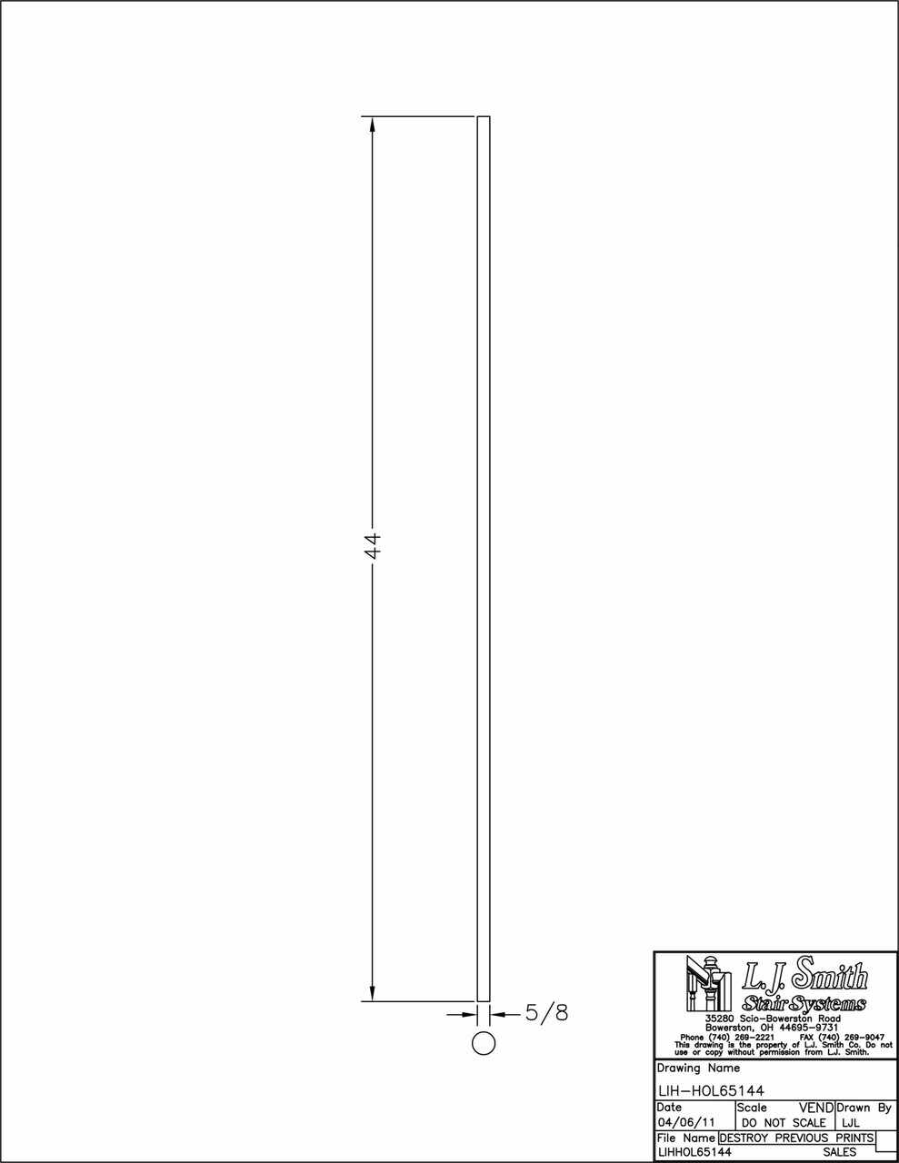 LIH-HOL65144 — Plain Bar Baluster (5/8" Hollow Round)