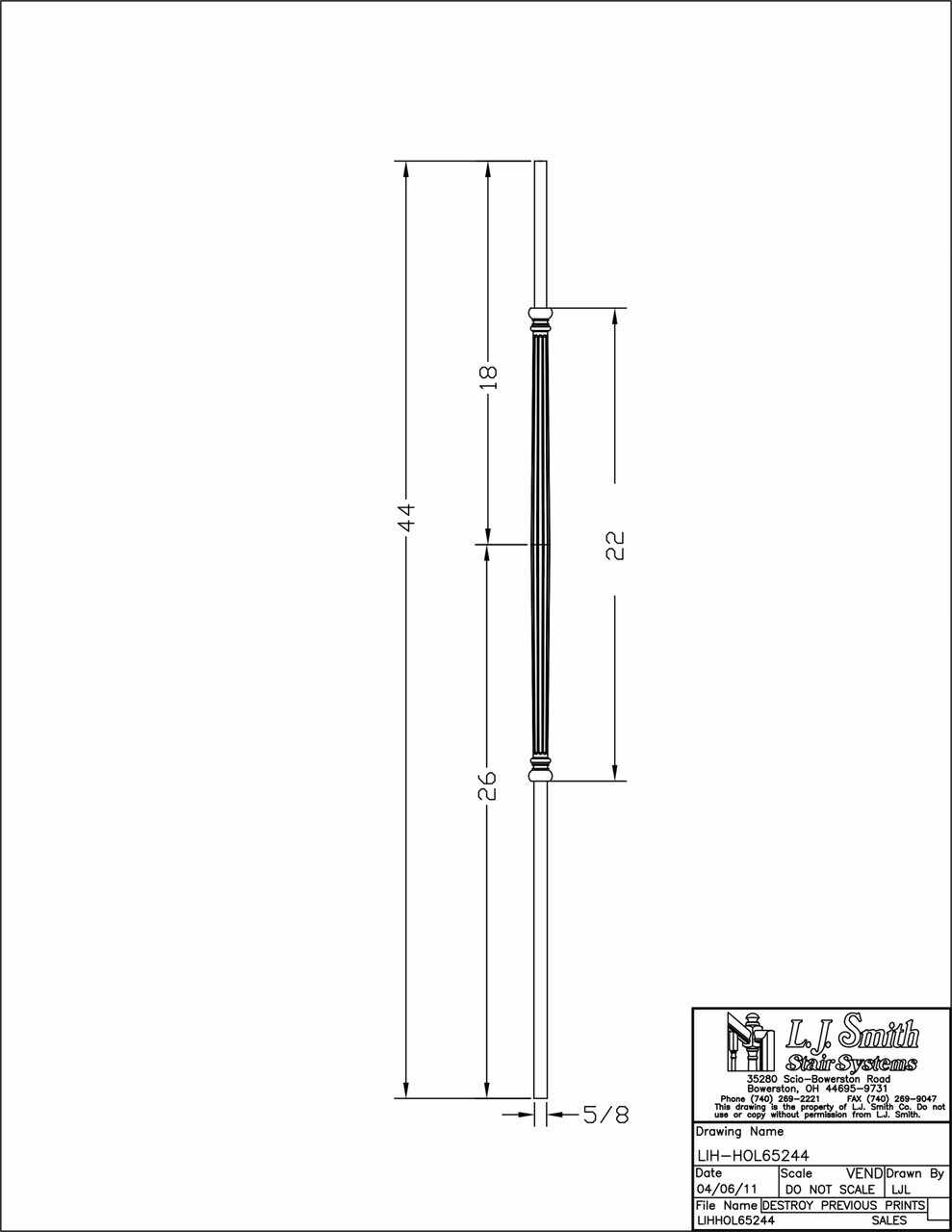 LIH-HOL65244 — Fluted Bar Baluster (5/8" Hollow Round)