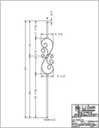 LIH-KW50144 — Kneewall Small Scroll 44" Iron Baluster (1/2" Square Hollow)