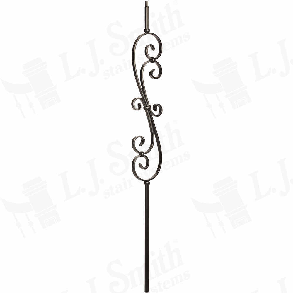 LIH-KW60144 — Skinny Scroll 44" Iron Baluster (1/2" Square Hollow Kneewall)