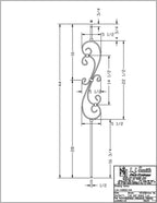 LIH-KW60144 — Skinny Scroll 44" Iron Baluster (1/2" Square Hollow Kneewall)