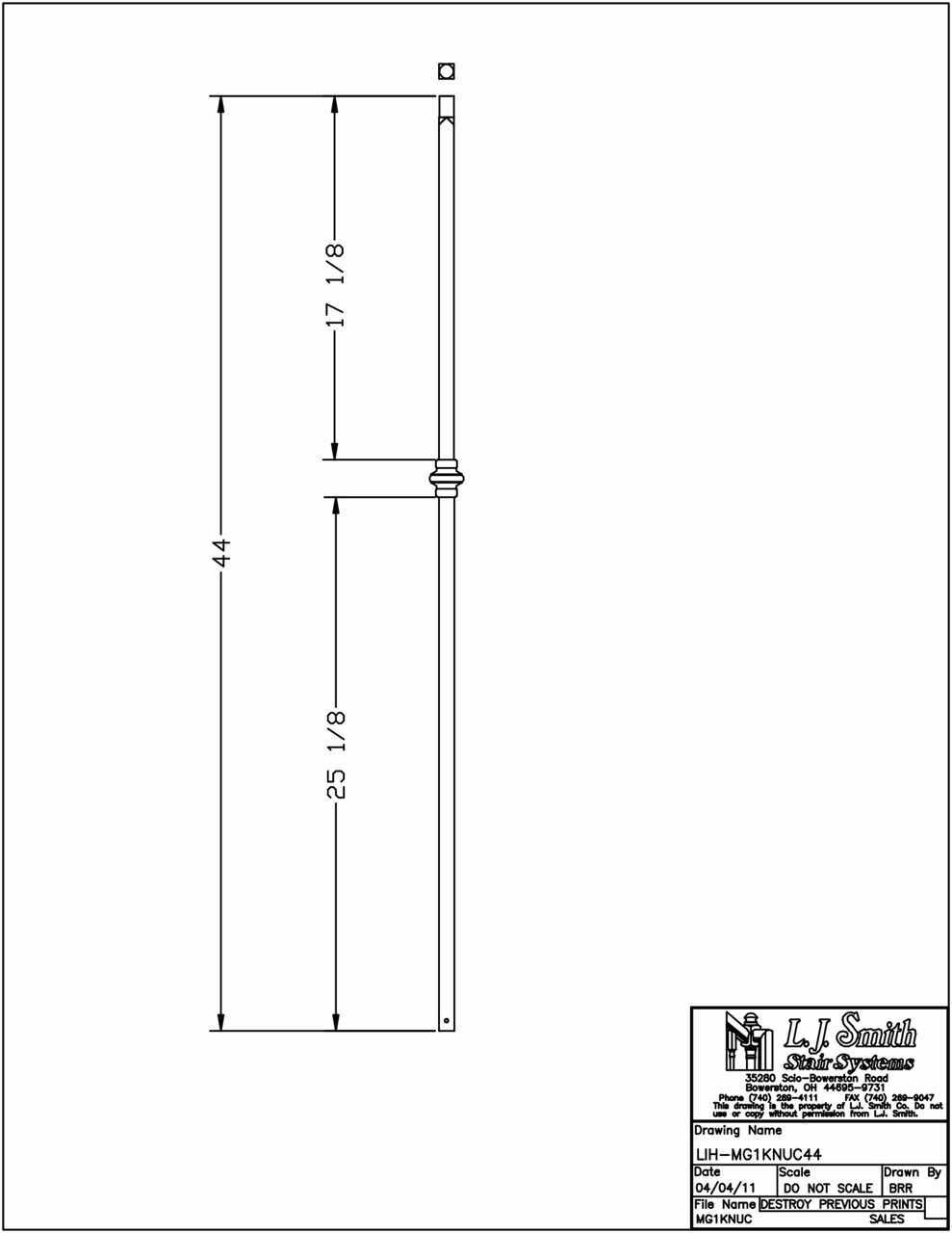 LIH-MG1KNUC44 — Mega Single Knuckle Baluster (3/4" Square Hollow)