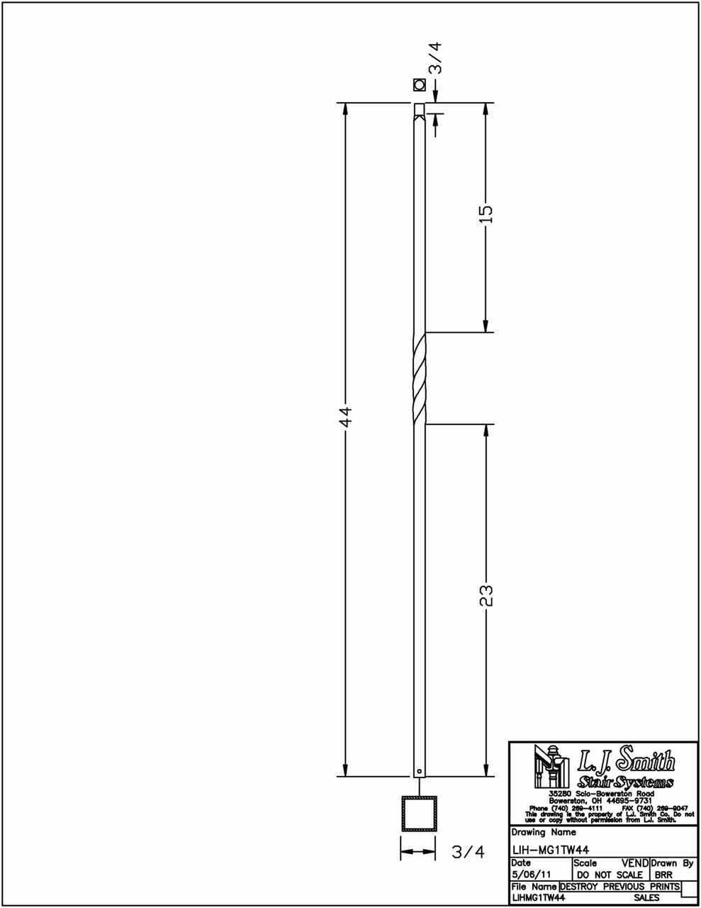 LIH-MG1TW44 — Mega Single Twist Baluster (3/4" Square Hollow)