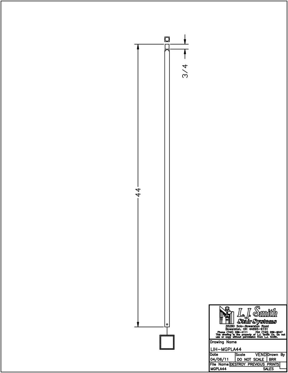 LIH-MGPLA44 — Mega Plain Baluster (3/4" Square Hollow)