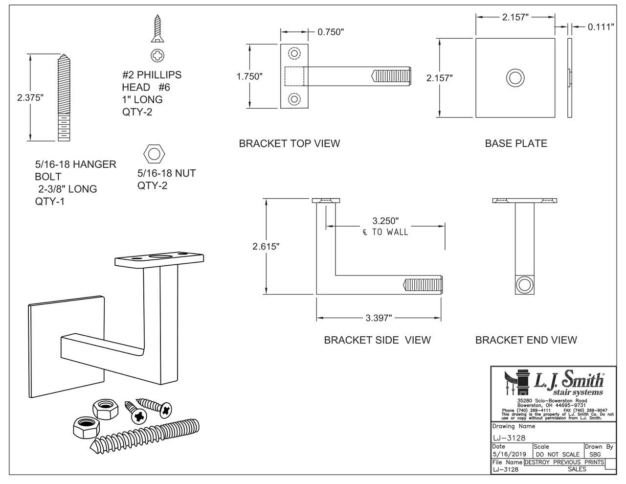 LJ-3128 — Contemporary Wall Rail Bracket