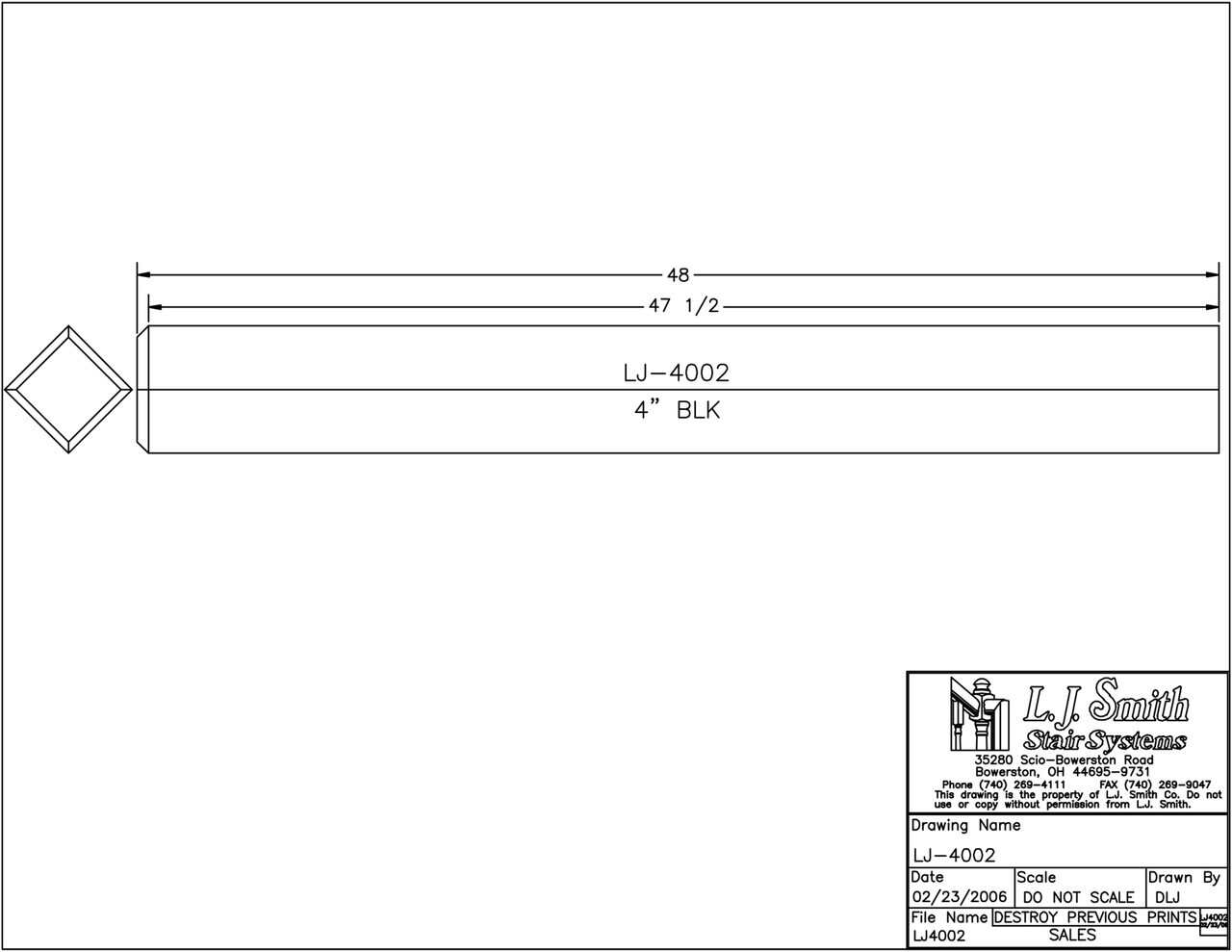 LJ-4002/4003 - Solid Craftsman Newel Post 4" Square w/ Chamfered Top