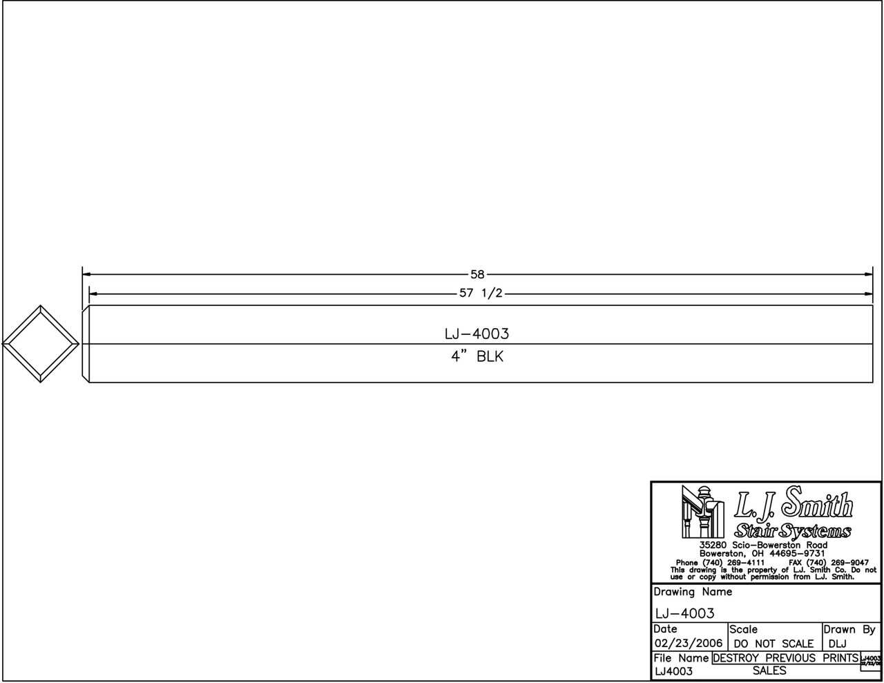 LJ-4002/4003 - Solid Craftsman Newel Post 4" Square w/ Chamfered Top