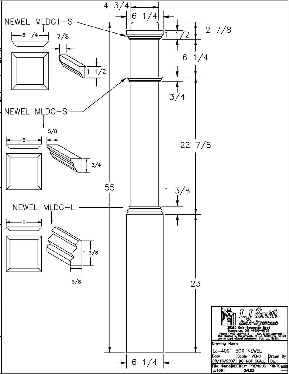 LJ-4091 - Plain Panel Traditional Box Newel 6-1/4" Square x 55"