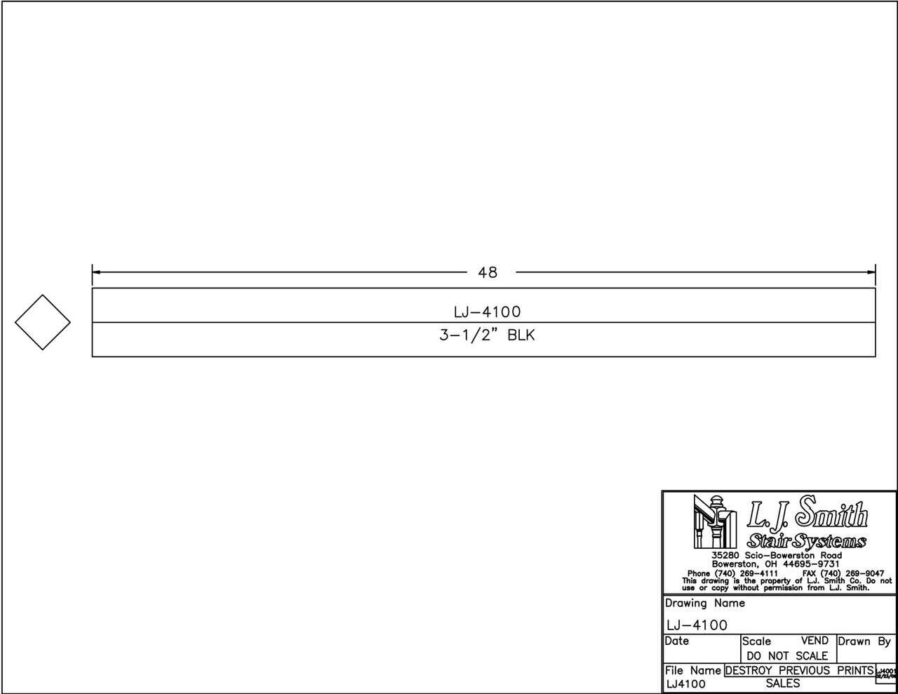 LJ-4100/4101 - Solid "Blank" 3-1/2" Square Poplar Newel Post