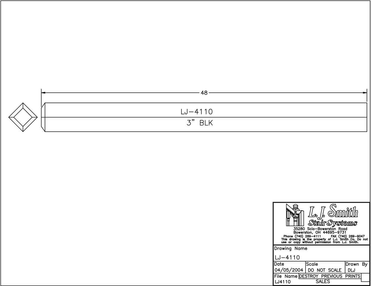 LJ-4110/4111 - Solid Craftsman Newel Post 3" Square w/ Chamfered Top