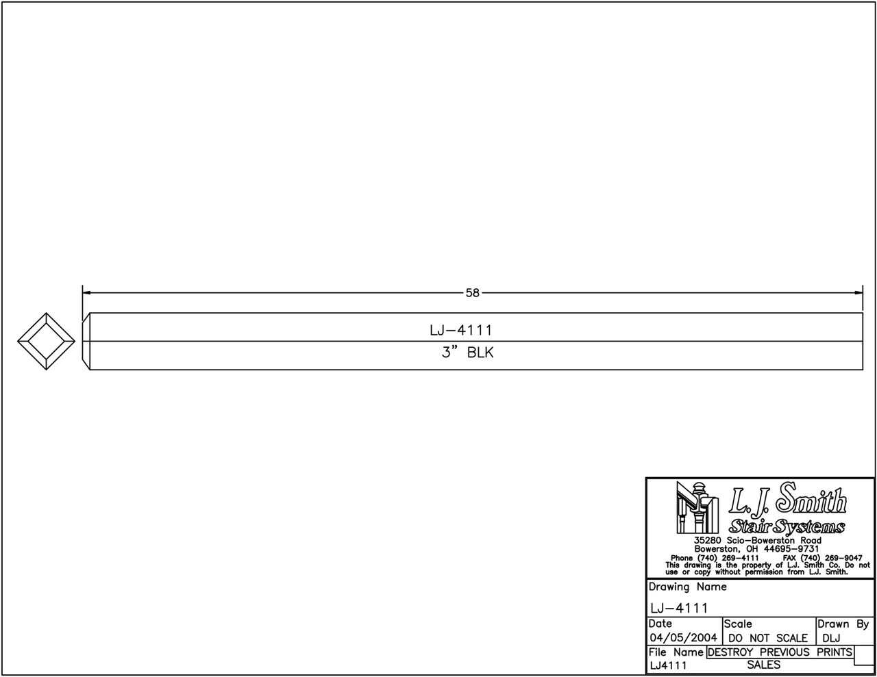 LJ-4110/4111 - Solid Craftsman Newel Post 3" Square w/ Chamfered Top